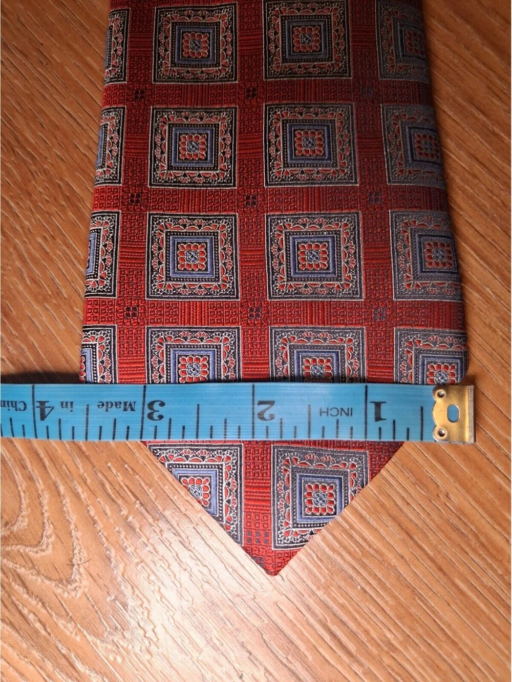 Ermenegildo Zegna Silk Tie Red Blue Geometric Made In Italy